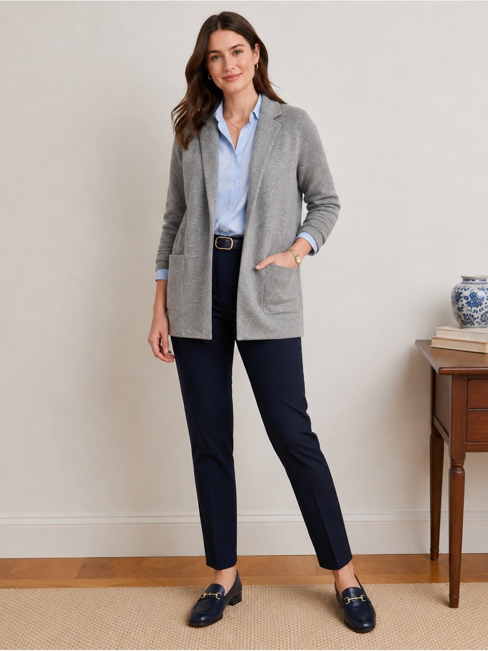 J. Crew Small Sophie Open Front Sweater Blazer Gray Womens Merino Wool Cardigan